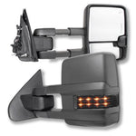 2007-2013 New Style Silverado/Sierra 1500/2500/3500 Tow Mirrors - Power/Heat/Signal/Cargo Lamps - Black/Smoked