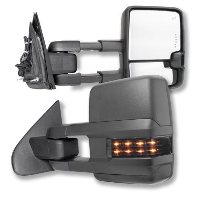 2007-2013 New Style Silverado/Sierra 1500/2500/3500 Tow Mirrors - Power/Heat/Signal/Cargo Lamps - Black/Smoked