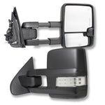 2007-2013 New Style Silverado/Sierra 1500/2500/3500 Tow Mirrors - Power/Heat/Signal/Cargo Lamps - Black/Clear