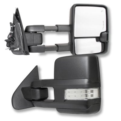 2007-2013 New Style Silverado/Sierra 1500/2500/3500 Tow Mirrors - Power/Heat/Signal/Cargo Lamps - Black/Clear